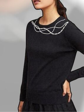 Field flowers Anthropologie Pearl accent cashmere cotton pullover black sweater